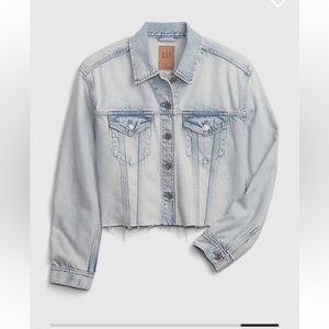 Gap Oversized Cropped Denim Jacket with Washwell Light Wash Women Size XXL